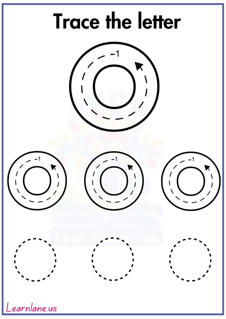 Image showing preschool letter O tracing sheet with guided arrows and dotted lines