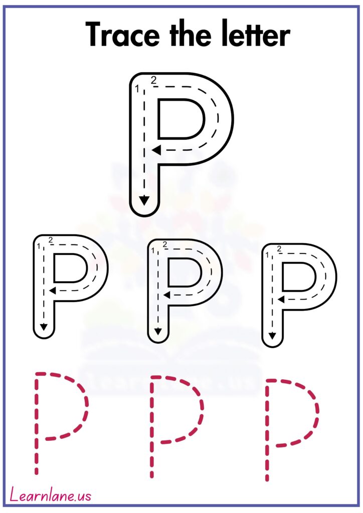 Image showing free printable letter P tracing worksheet for preschool kids