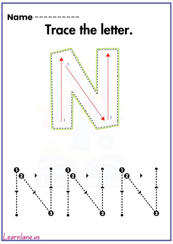 Image showing Letter N Tracing Worksheets for Preschool
