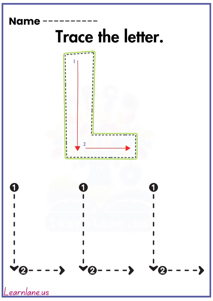 Trace the letter small l preschool workseet