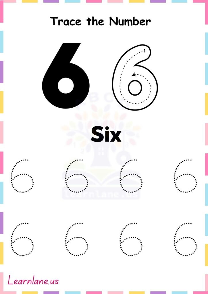 Free Number 6 Tracing Worksheet for Preschool Printable Use