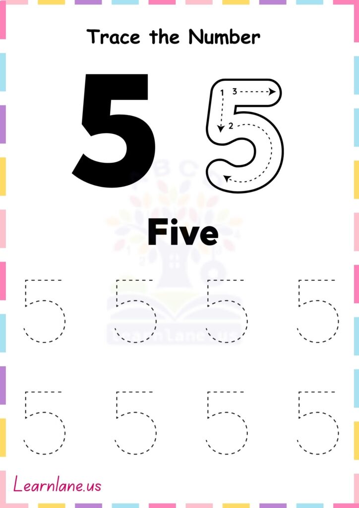 Free Printable Number 5 Tracing Worksheet for Preschool