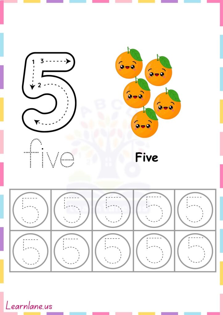 Number 5 Tracing Worksheets for Preschoolers – PDF Printables