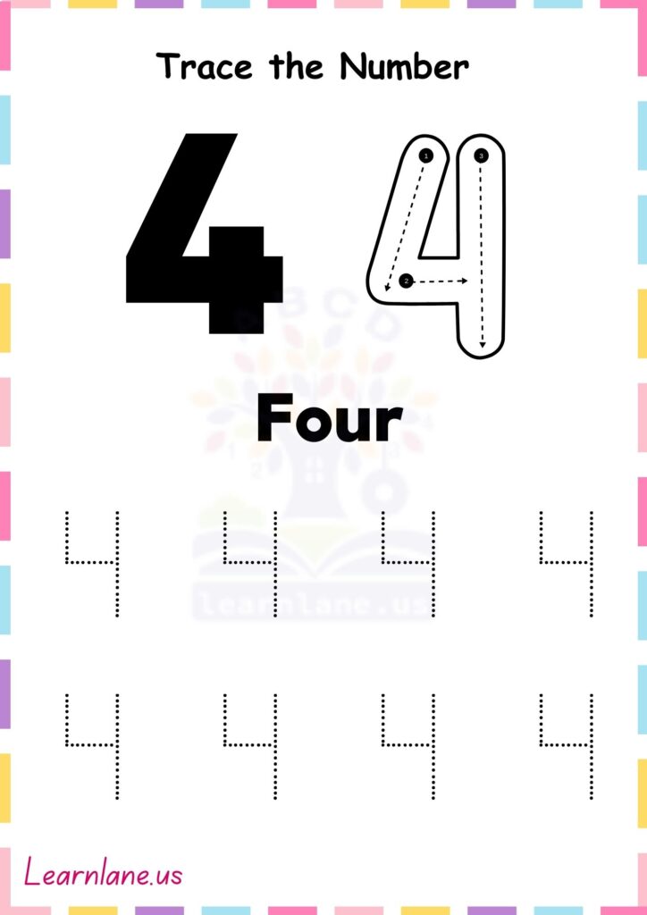 Preschool Number 4 Tracing Worksheet – Free Printable Download