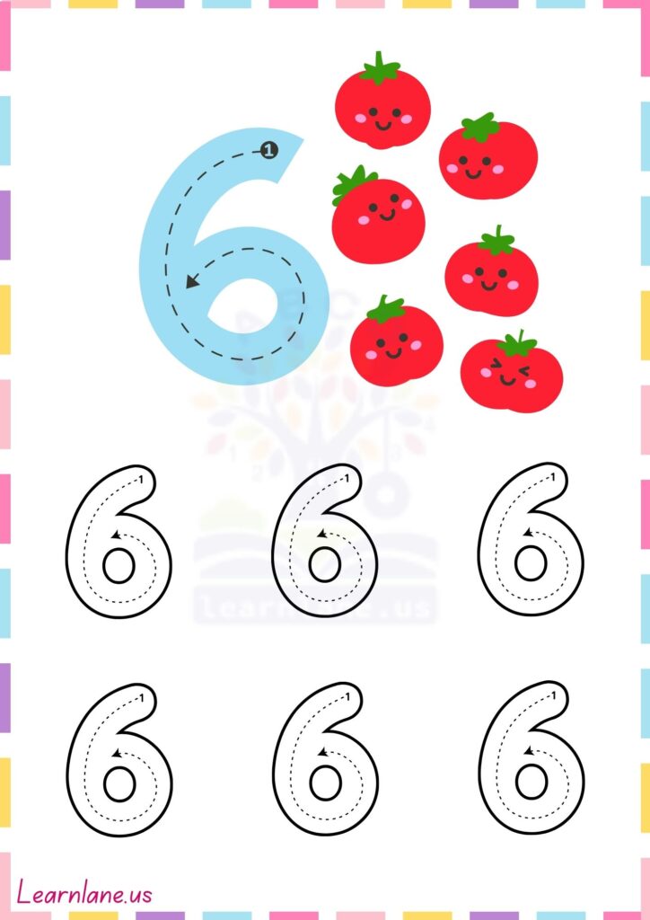 Preschool Number 6 Tracing Page – Free and Printable Worksheet