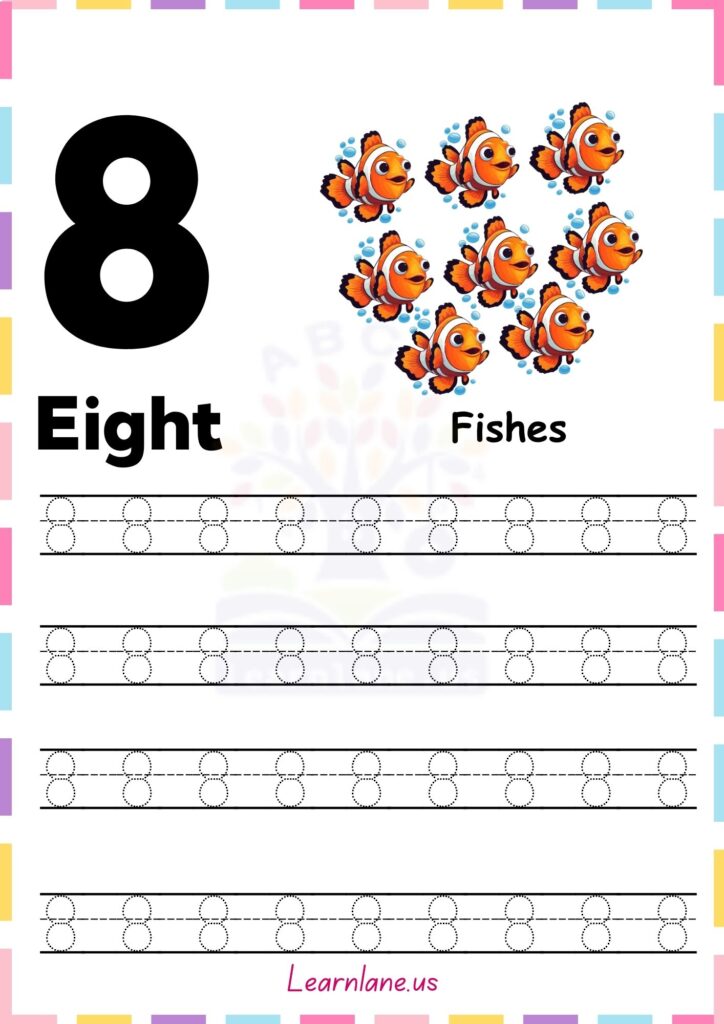 Preschool Number 8 Tracing Page - Printable Worksheets
