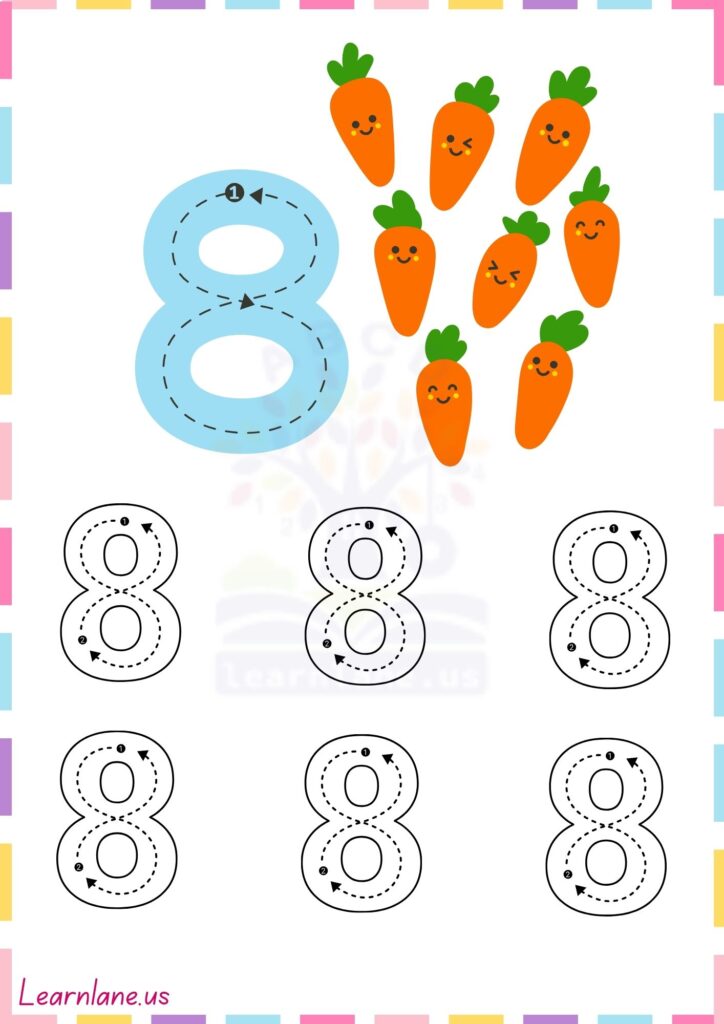 Preschool Number Tracing Worksheets 8 - Free to Print and Use