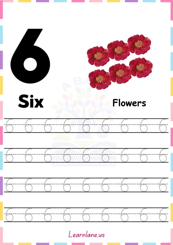 Preschool Tracing Worksheet for Number 6 Practice