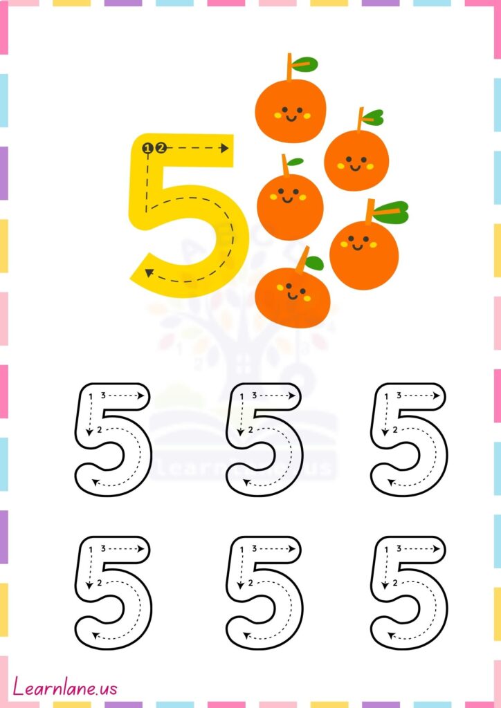 Trace the Number 5 – Free Preschool Worksheet for Early Learners
