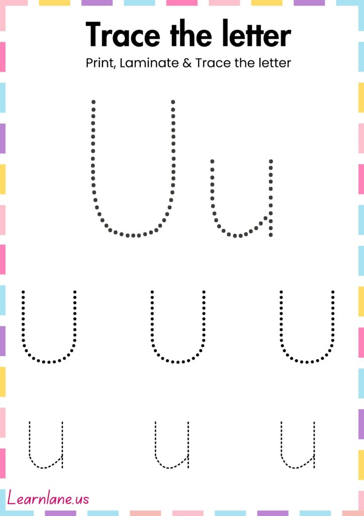 Trace the simple letter u preschool Worksheet