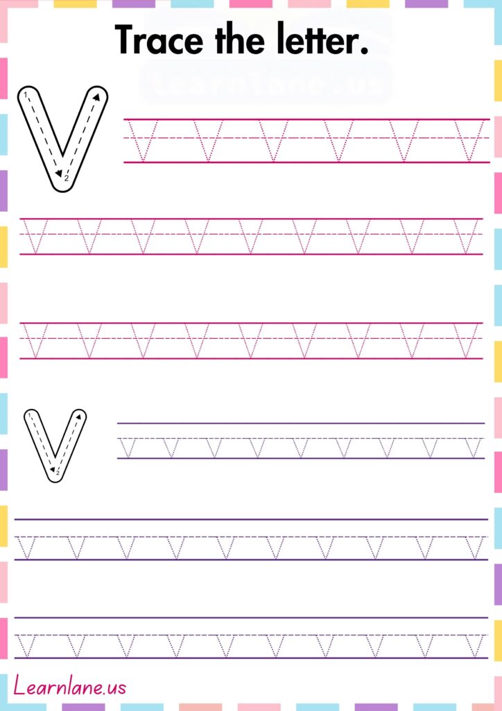 Image showing Trace and practice both Capital and small V preschool worksheet