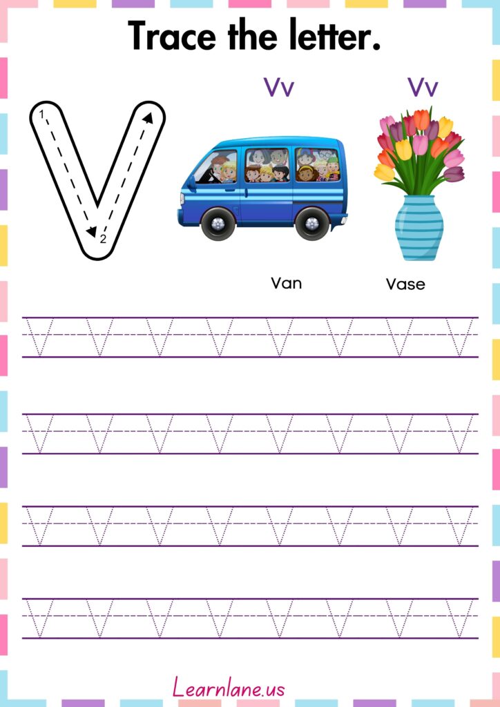 Image showing Trace and practice the letter Capital V worksheet for preschool