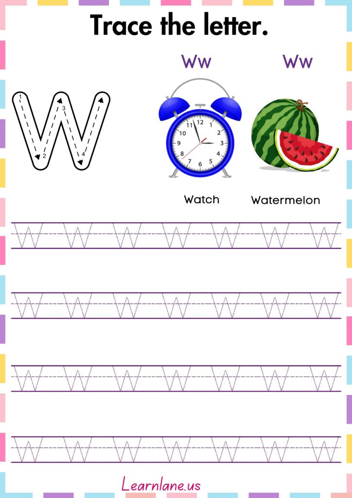 Image showing Trace and practice the letter Capital W worksheet for preschool