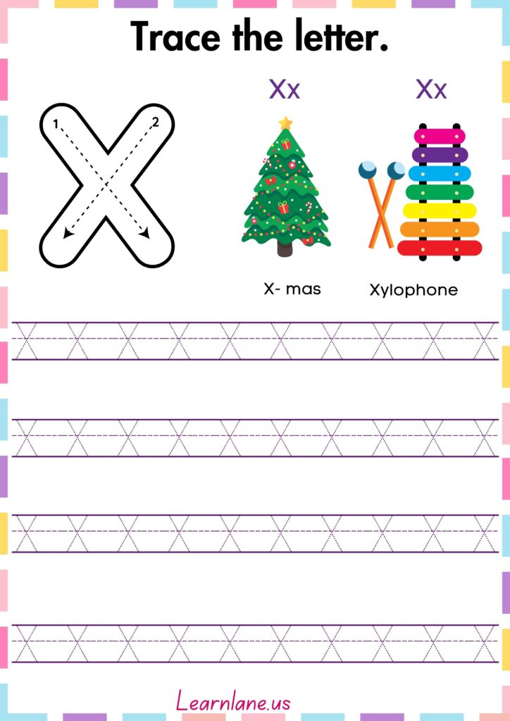 Image showing Trace and practice the letter Capital X worksheet for preschool