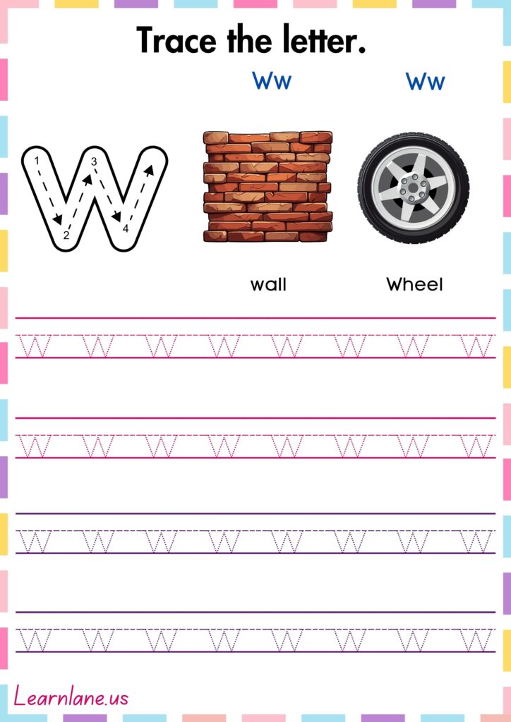 Image showing Trace and practice the small letter W preschool worksheet