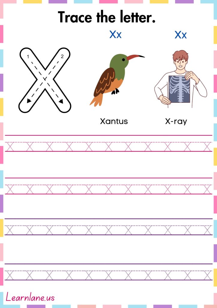 Image showing Trace and practice the small letter X preschool worksheet