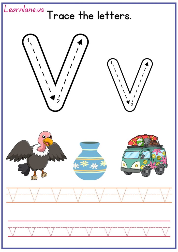 Image showing Trace both letters CAPITAL AND SMALL V preschool worksheet