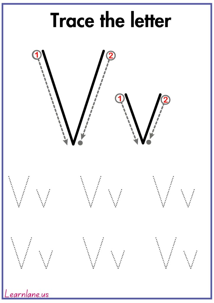 Image showing Trace the capital and small letter V following arrow worksheet for preschool