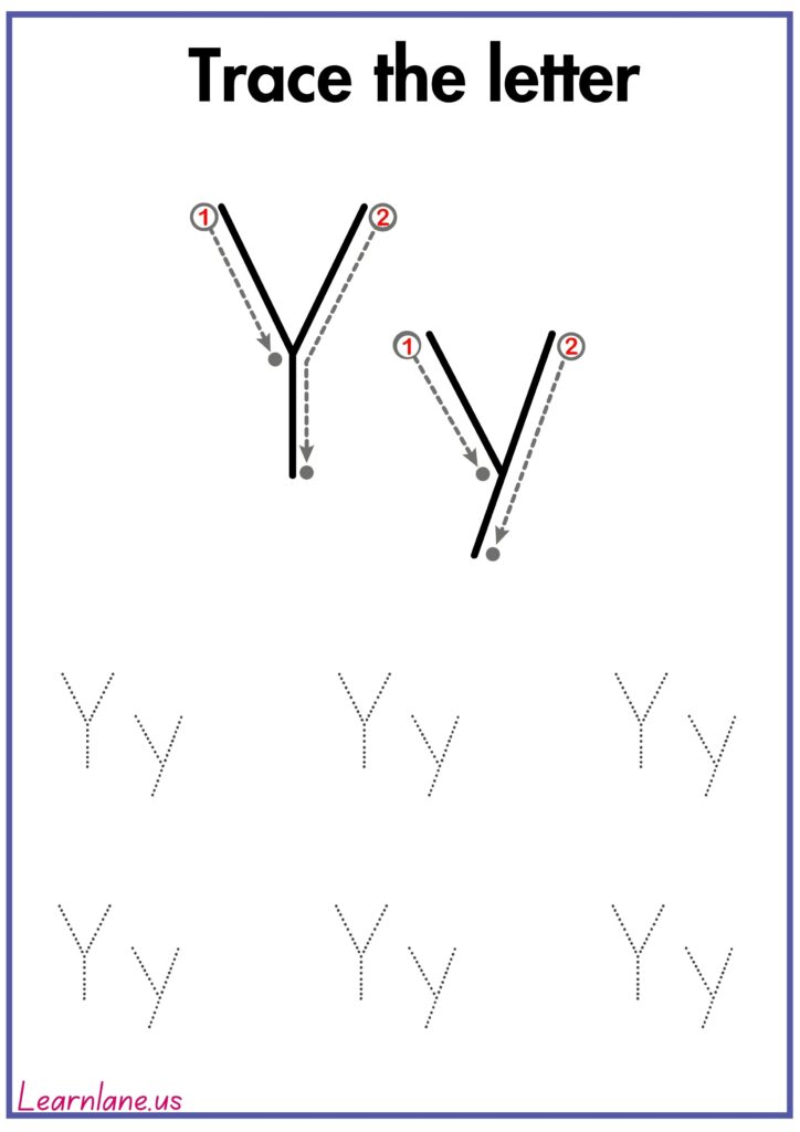 Image showing Trace the capital and small letter y following arrow worksheet for preschool