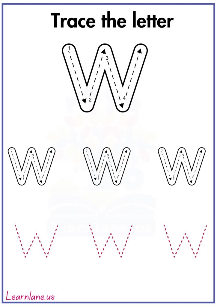 Image showing Trace the letter capital W following arrow worksheet for preschool