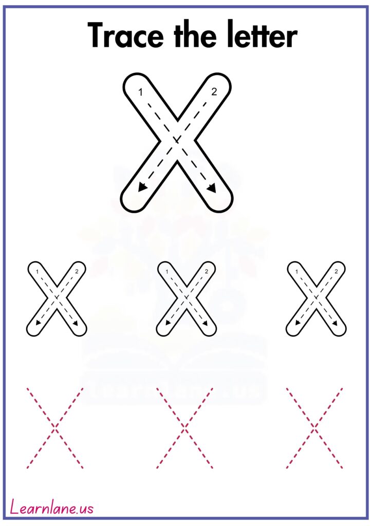 Image showing Trace the letter capital X following arrow worksheet for preschool