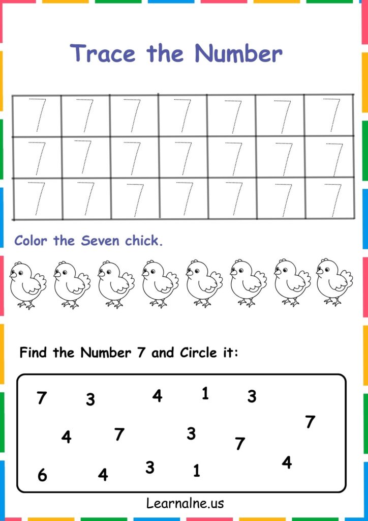 image showing Number 7 Tracing Worksheets for Kindergarten