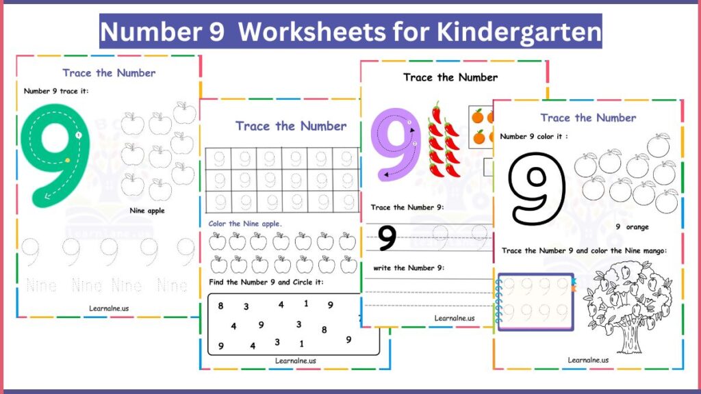 kindergarten number 9 worksheet tracing coloring and circling number 9 for early learning