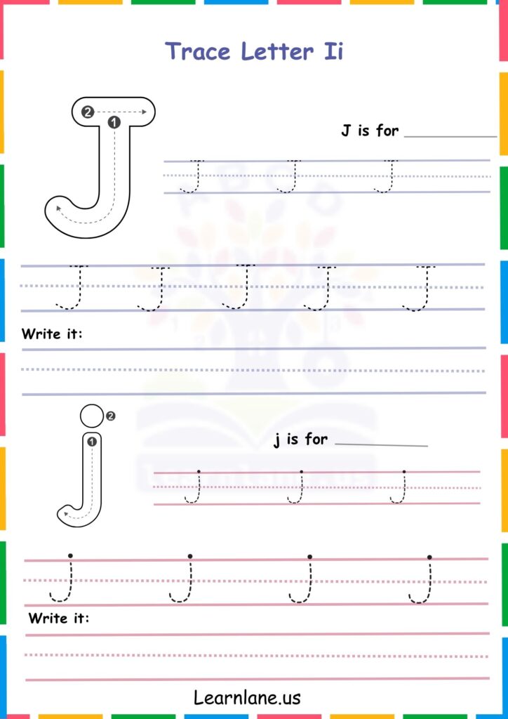 Image shoiwng Trace the alphabet j worksheets for kindergarten