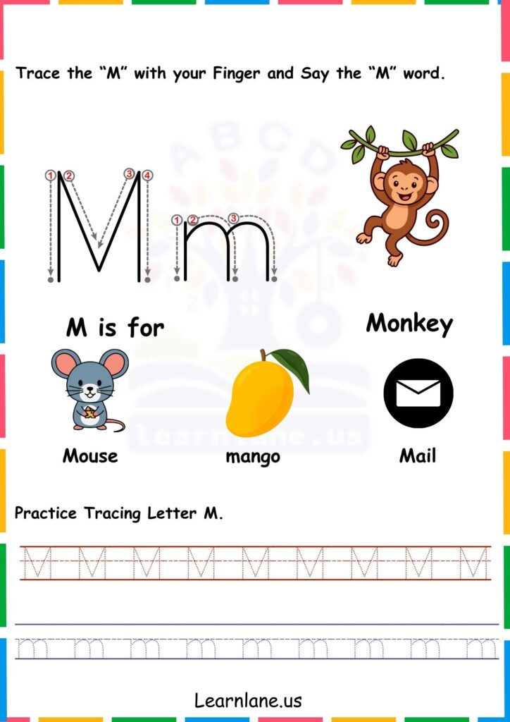 Image showing Alphabet M trace and Learn Worksheets for Kindergarten