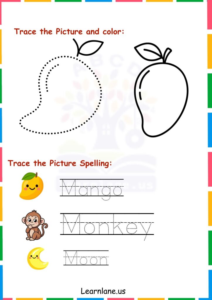 Image showing Trace the Alphabet M  Letters and picture worksheets for kindergarten