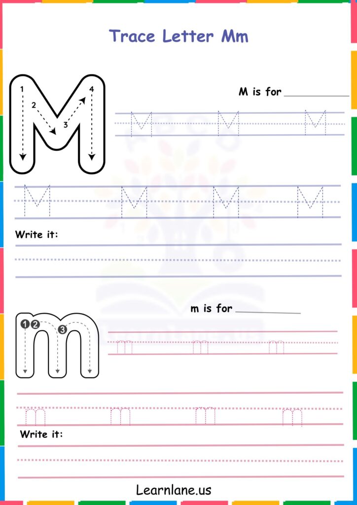 Image showing Trace the alphabet M   worksheets for kindergarten