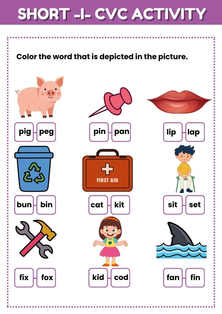 Image showing short -I- cvc activity worksheet