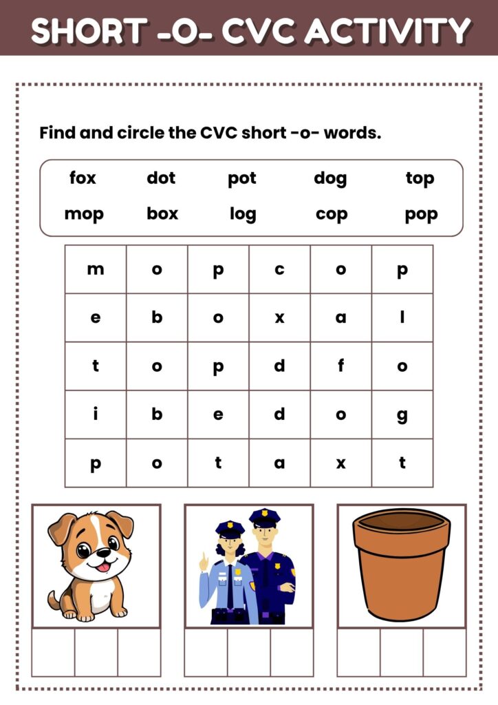 image showing short o cvc activity worksheet